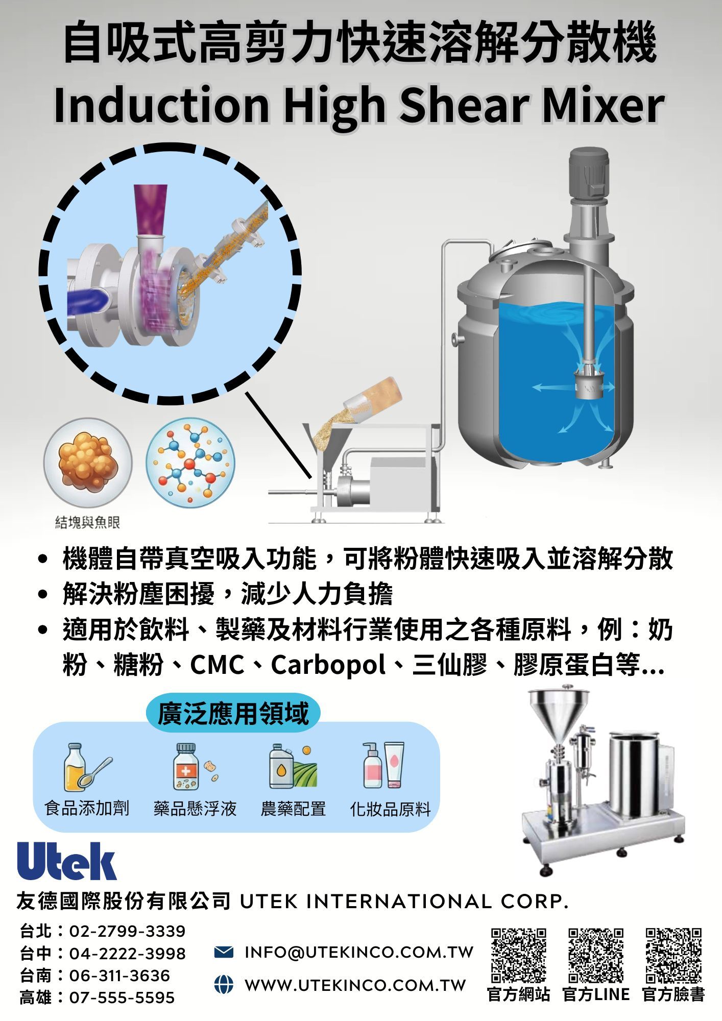 突破粉液混合極限！自吸式高剪切力分散機：徹底消除結塊與「魚眼」現象